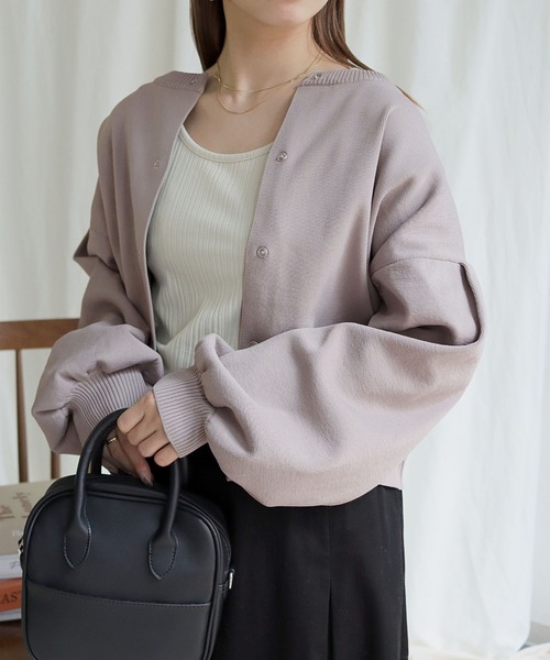 HER CLOSET(ハークローゼット)の「【shemoshelly】前後2WAYリングスナップニットショートカーディガン(カーディガン/ボレロ・レディース・チャコールグレー/ライトグレー/ライトブルー/ブラック/ダークブラウン/グリーン/グレイッシュベージュ/テラコッタ・M)」の7枚目の写真