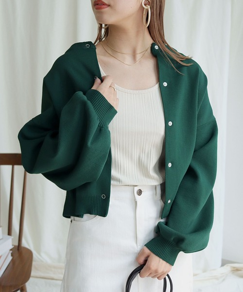 HER CLOSET(ハークローゼット)の「【shemoshelly】前後2WAYリングスナップニットショートカーディガン(カーディガン/ボレロ・レディース・チャコールグレー/ライトグレー/ライトブルー/ブラック/ダークブラウン/グリーン/グレイッシュベージュ/テラコッタ・M)」の8枚目の写真