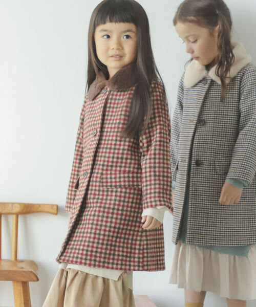 B:MING by BEAMS（ビーミングバイビームス）の「B:MING by BEAMS / ファー付き チェック コート（90~150cm）（ステンカラーコート・キッズ・ベージュ系その他/レッド系その他・90/100/110/120/130/140/150）」の14枚目の写真