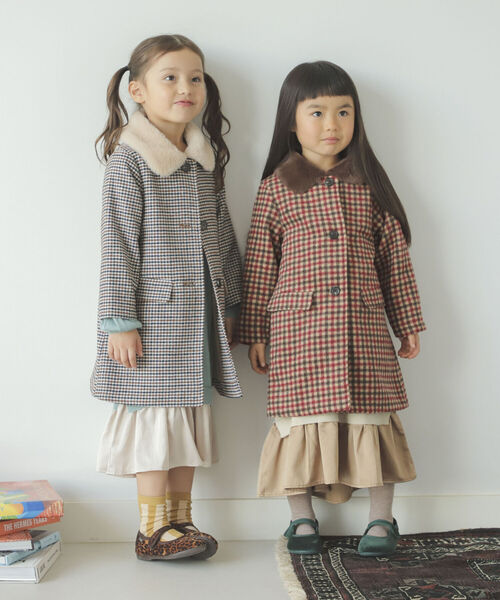 B:MING by BEAMS（ビーミングバイビームス）の「B:MING by BEAMS / ファー付き チェック コート（90~150cm）（ステンカラーコート・キッズ・ベージュ系その他/レッド系その他・90/100/110/120/130/140/150）」の10枚目の写真
