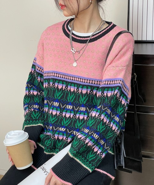 MAISON DE THERESE(メゾン ド テレーズ)の「長袖ジャカーセーター(ニット/セーター・レディース・ピンク/ブルー・MEDIUM)」の13枚目の写真