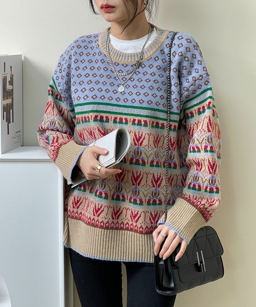 MAISON DE THERESE(メゾン ド テレーズ)の「長袖ジャカーセーター(ニット/セーター・レディース・ピンク/ブルー・MEDIUM)」の17枚目の写真