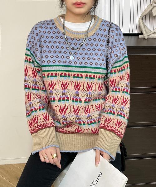 MAISON DE THERESE(メゾン ド テレーズ)の「長袖ジャカーセーター(ニット/セーター・レディース・ピンク/ブルー・MEDIUM)」の18枚目の写真