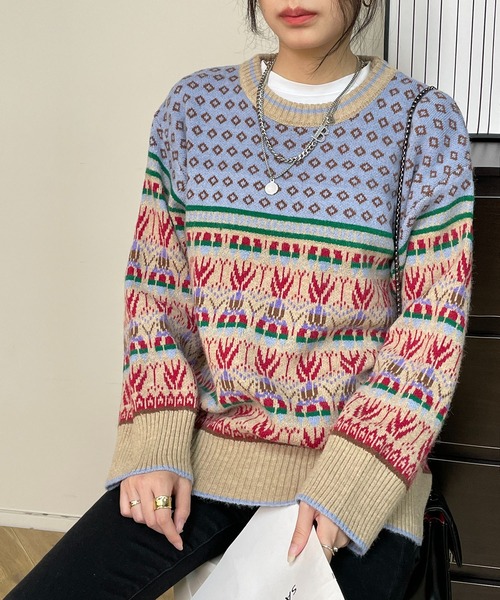 MAISON DE THERESE(メゾン ド テレーズ)の「長袖ジャカーセーター(ニット/セーター・レディース・ピンク/ブルー・MEDIUM)」の19枚目の写真