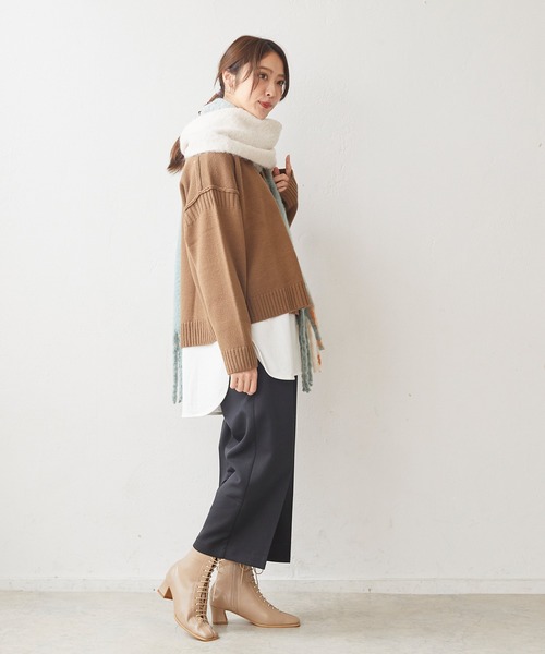 menue(メヌエ)の「スクエアトゥレースアップブーツ(ブーツ・レディース・ブラック/アイボリー/グレイッシュベージュ・LL/3L/S/M/L/XS)」の9枚目の写真