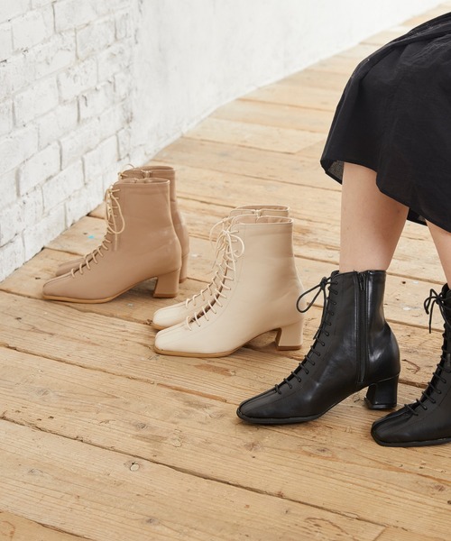 menue(メヌエ)の「スクエアトゥレースアップブーツ(ブーツ・レディース・ブラック/アイボリー/グレイッシュベージュ・LL/3L/S/M/L/XS)」の6枚目の写真