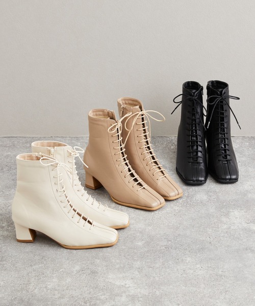 menue(メヌエ)の「スクエアトゥレースアップブーツ(ブーツ・レディース・ブラック/アイボリー/グレイッシュベージュ・LL/3L/S/M/L/XS)」の19枚目の写真