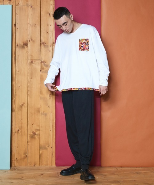 rehacer（レアセル）の「rehacer : Flower Linked Pocket L/S CS Made in Japan / フラワー リンク ポケット カットソー メイドインジャパン（Tシャツ/カットソー・メンズ・ホワイト/ブラック・SMALL/MEDIUM/LARGE/X-LARGE）」の4枚目の写真