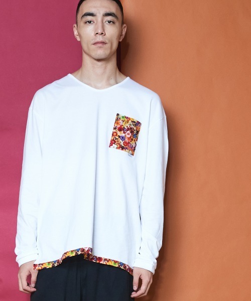 rehacer（レアセル）の「rehacer : Flower Linked Pocket L/S CS Made in Japan / フラワー リンク ポケット カットソー メイドインジャパン（Tシャツ/カットソー・メンズ・ホワイト/ブラック・SMALL/MEDIUM/LARGE/X-LARGE）」の3枚目の写真