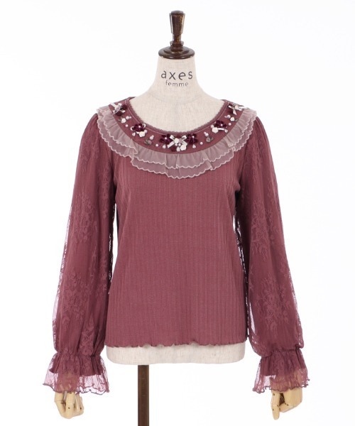 axes femme（アクシーズファム）の「ローズガーデン袖レースＰＯ（Tシャツ/カットソー・レディース・ブラック/ピンク/キナリ・MEDIUM）」の16枚目の写真