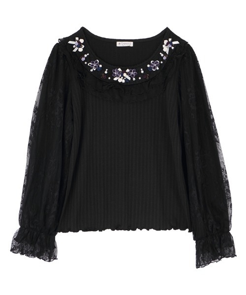 axes femme（アクシーズファム）の「ローズガーデン袖レースＰＯ（Tシャツ/カットソー・レディース・ブラック/ピンク/キナリ・MEDIUM）」の5枚目の写真