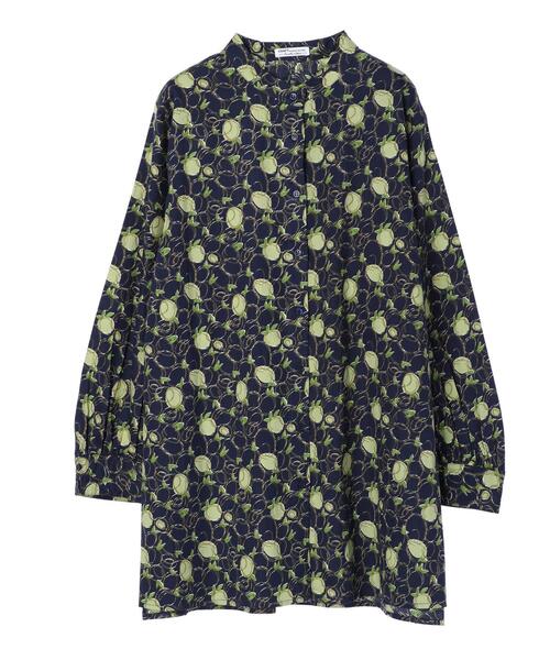 CRAFT STANDARD BOUTIQUE（クラフトスタンダードブティック）の「袖ギャザーバンドカラーシャツチュニック　＊（シャツ/ブラウス・レディース・ネイビー/ブラウン・FREE）」の4枚目の写真