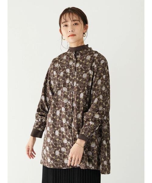 CRAFT STANDARD BOUTIQUE（クラフトスタンダードブティック）の「袖ギャザーバンドカラーシャツチュニック　＊（シャツ/ブラウス・レディース・ネイビー/ブラウン・FREE）」の5枚目の写真
