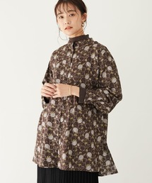 袖ギャザーバンドカラーシャツチュニック *
