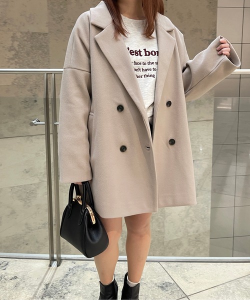 apres jour（アプレジュール）の「ゆるジャケットアウター【ZOZOTOWN限定アイテム】（チェスターコート・レディース・ピンクベージュ/モカ/ブラック/ダークブラウン・X-LARGE/フリー）」の4枚目の写真