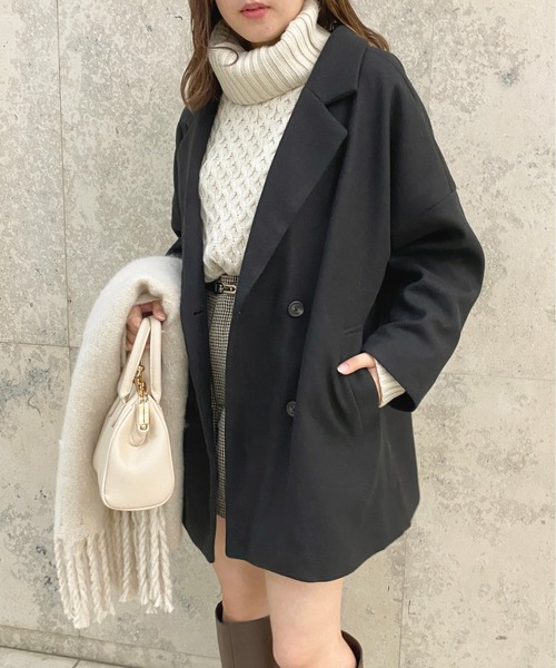 apres jour（アプレジュール）の「ゆるジャケットアウター【ZOZOTOWN限定アイテム】（チェスターコート・レディース・ピンクベージュ/モカ/ブラック/ダークブラウン・X-LARGE/フリー）」の2枚目の写真