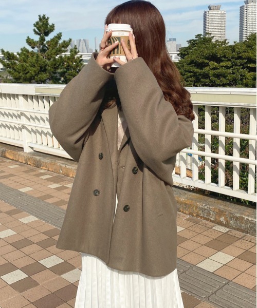 apres jour（アプレジュール）の「ゆるジャケットアウター【ZOZOTOWN限定アイテム】（チェスターコート・レディース・ピンクベージュ/モカ/ブラック/ダークブラウン・X-LARGE/フリー）」の8枚目の写真