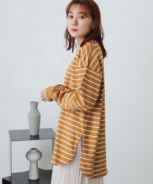 SENSE OF PLACE by URBAN RESEARCH(センスオブプレイスバイアーバンリサーチ)の「オーガニックコットンボーダーチュニック(Tシャツ/カットソー・レディース・ブルー系その他/イエロー系その他/ホワイト系その他/ブラック系その他・ONE)」の5枚目の写真