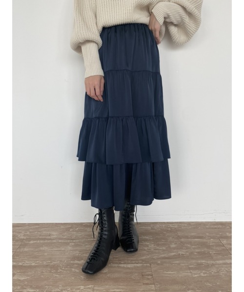 Areeam（アリーム）の「フリルティアードスカート（スカート・レディース・ネイビー/ライトベージュ・FREE）」の6枚目の写真