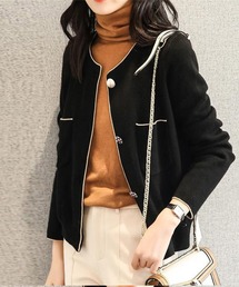 バイカラーパイピング　ニットジャケット