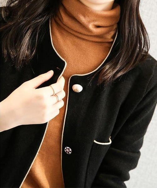 LOPASS（ロパス）の「バイカラーパイピング　ニットジャケット（その他アウター・レディース・ブラック/ネイビー・MEDIUM）」の6枚目の写真