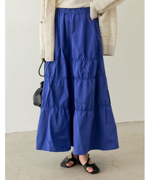 Re:EDIT（リエディ）の「[低身長サイズ有]タフタギャザーティアードロングスカート（スカート・レディース・ブラック/アイボリー/ブルー/オレンジ・MEDIUM/SHORT/LARGE）」の4枚目の写真