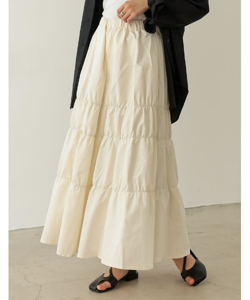 Re:EDIT（リエディ）の「[低身長サイズ有]タフタギャザーティアードロングスカート（スカート・レディース・ブラック/アイボリー/ブルー/オレンジ・MEDIUM/SHORT/LARGE）」の2枚目の写真