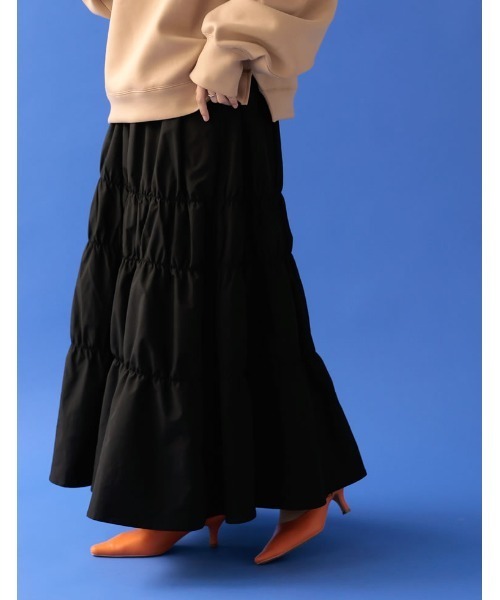 Re:EDIT（リエディ）の「[低身長サイズ有]タフタギャザーティアードロングスカート（スカート・レディース・ブラック/アイボリー/ブルー/オレンジ・MEDIUM/SHORT/LARGE）」の9枚目の写真