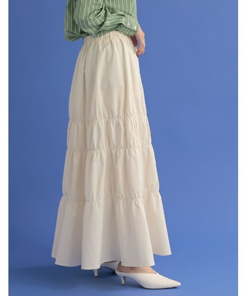 Re:EDIT（リエディ）の「[低身長サイズ有]タフタギャザーティアードロングスカート（スカート・レディース・ブラック/アイボリー/ブルー/オレンジ・MEDIUM/SHORT/LARGE）」の15枚目の写真