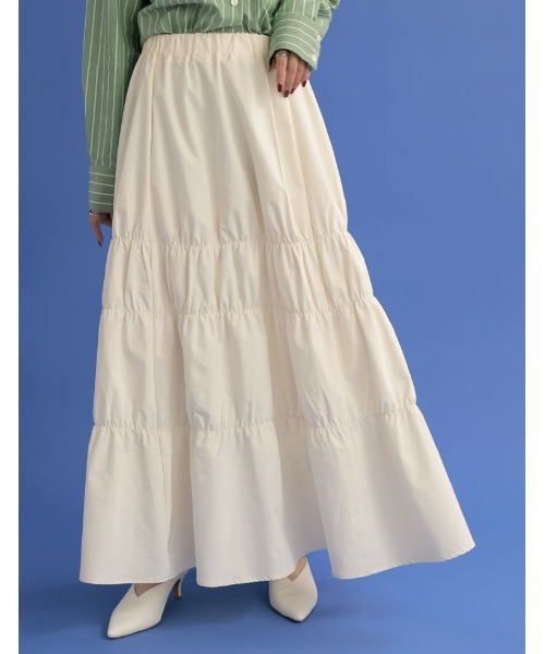 Re:EDIT（リエディ）の「[低身長サイズ有]タフタギャザーティアードロングスカート（スカート・レディース・ブラック/アイボリー/ブルー/オレンジ・MEDIUM/SHORT/LARGE）」の14枚目の写真