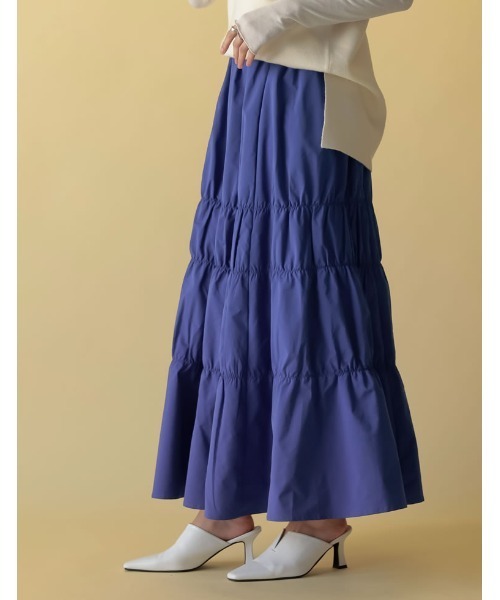 Re:EDIT（リエディ）の「[低身長サイズ有]タフタギャザーティアードロングスカート（スカート・レディース・ブラック/アイボリー/ブルー/オレンジ・MEDIUM/SHORT/LARGE）」の19枚目の写真