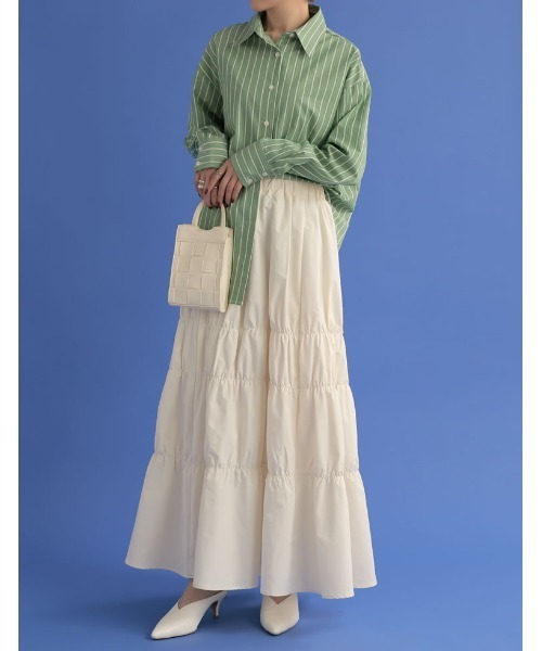 Re:EDIT（リエディ）の「[低身長サイズ有]タフタギャザーティアードロングスカート（スカート・レディース・ブラック/アイボリー/ブルー/オレンジ・MEDIUM/SHORT/LARGE）」の16枚目の写真