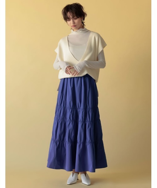 Re:EDIT（リエディ）の「[低身長サイズ有]タフタギャザーティアードロングスカート（スカート・レディース・ブラック/アイボリー/ブルー/オレンジ・MEDIUM/SHORT/LARGE）」の21枚目の写真