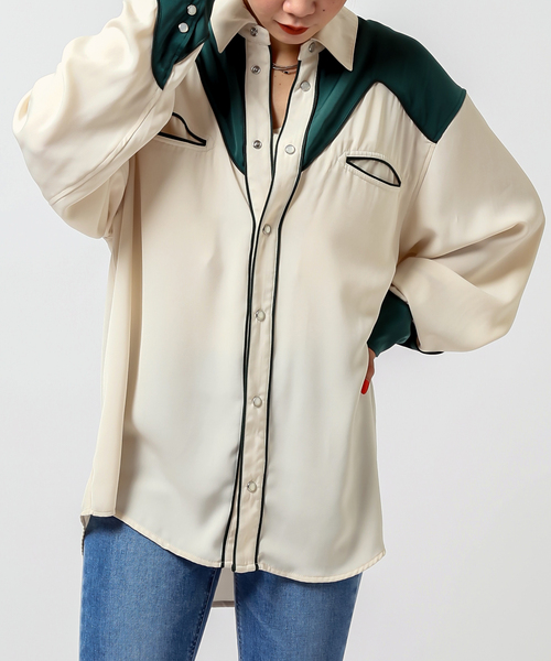 JOINT WORKS(ジョイントワークス)の「JW-PIPING WESTERN シャツ(シャツ/ブラウス・メンズ・ブラック/グリーン・MEDIUM/LARGE)」の1枚目の写真