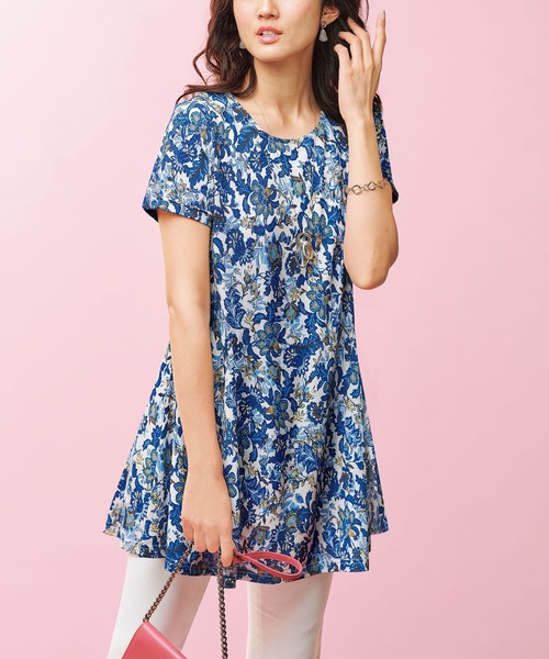 ドラゴンプリント　フレアスリーブチュニック sana tunic Aライン フレアチュニック 長袖 ボートネック