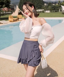 OSYAREVO（オシャレボ）の「エアリースリーブ バタフライ×フリル 3点セット 水着 セットアップ レディース（水着）」