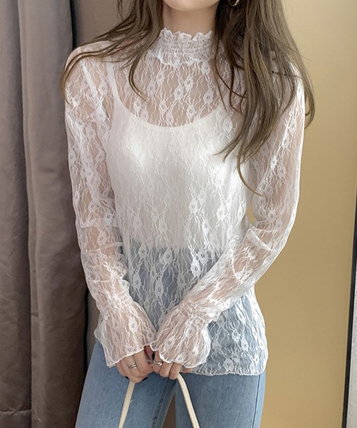 AMOUR BOX（アムールボックス）の「総柄シアーレースブラウス（シャツ/ブラウス・レディース・ホワイト系その他/ブラック系その他/ベージュ系その他/ホワイト系その他2/ブラック系その他2/ベージュ系その他2・MEDIUM/LARGE/X-LARGE）」の2枚目の写真