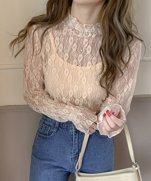 AMOUR BOX（アムールボックス）の「総柄シアーレースブラウス（シャツ/ブラウス・レディース・ホワイト系その他/ブラック系その他/ベージュ系その他/ホワイト系その他2/ブラック系その他2/ベージュ系その他2・MEDIUM/LARGE/X-LARGE）」の5枚目の写真