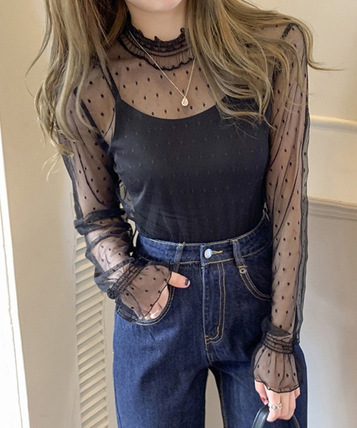 AMOUR BOX（アムールボックス）の「総柄シアーレースブラウス（シャツ/ブラウス・レディース・ホワイト系その他/ブラック系その他/ベージュ系その他/ホワイト系その他2/ブラック系その他2/ベージュ系その他2・MEDIUM/LARGE/X-LARGE）」の4枚目の写真