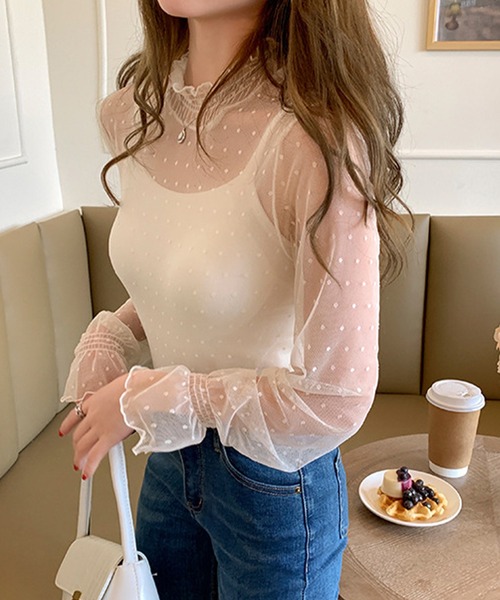 AMOUR BOX（アムールボックス）の「総柄シアーレースブラウス（シャツ/ブラウス・レディース・ホワイト系その他/ブラック系その他/ベージュ系その他/ホワイト系その他2/ブラック系その他2/ベージュ系その他2・MEDIUM/LARGE/X-LARGE）」の6枚目の写真