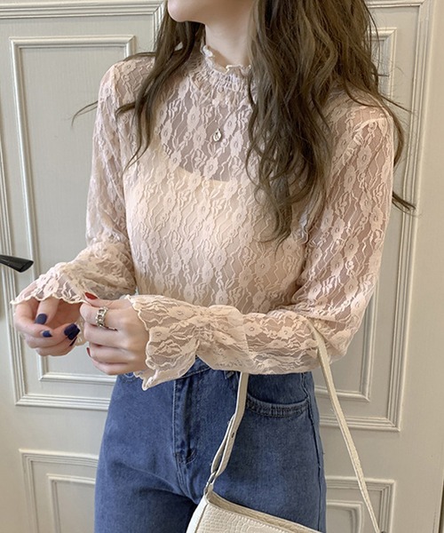 AMOUR BOX（アムールボックス）の「総柄シアーレースブラウス（シャツ/ブラウス・レディース・ホワイト系その他/ブラック系その他/ベージュ系その他/ホワイト系その他2/ブラック系その他2/ベージュ系その他2・MEDIUM/LARGE/X-LARGE）」の11枚目の写真