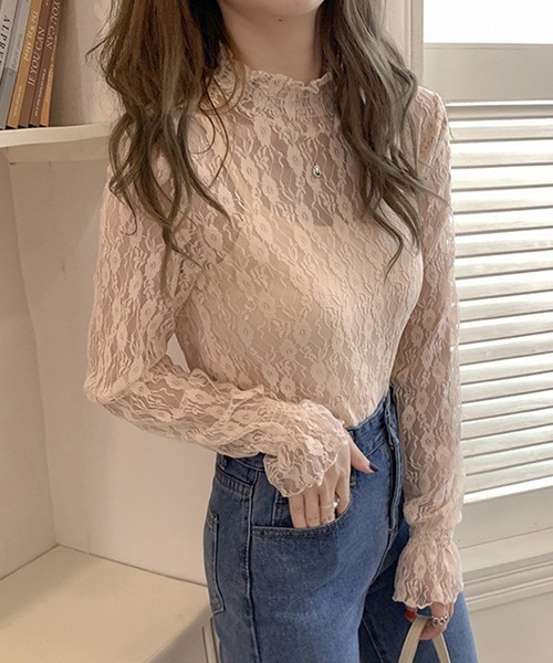 AMOUR BOX（アムールボックス）の「総柄シアーレースブラウス（シャツ/ブラウス・レディース・ホワイト系その他/ブラック系その他/ベージュ系その他/ホワイト系その他2/ブラック系その他2/ベージュ系その他2・MEDIUM/LARGE/X-LARGE）」の13枚目の写真