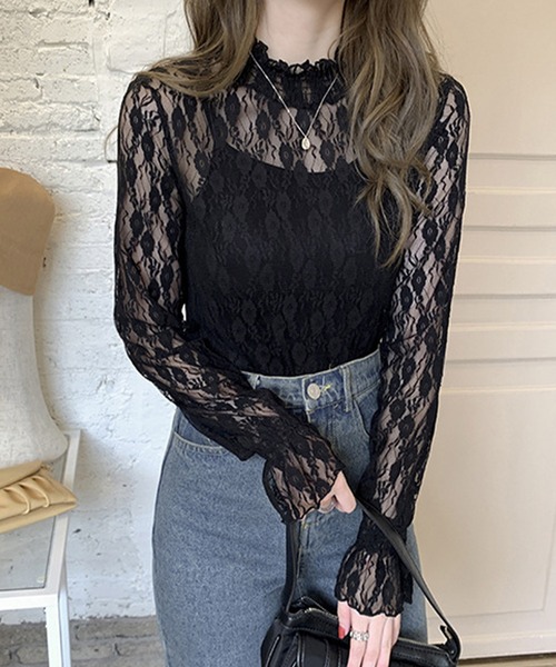 AMOUR BOX（アムールボックス）の「総柄シアーレースブラウス（シャツ/ブラウス・レディース・ホワイト系その他/ブラック系その他/ベージュ系その他/ホワイト系その他2/ブラック系その他2/ベージュ系その他2・MEDIUM/LARGE/X-LARGE）」の14枚目の写真