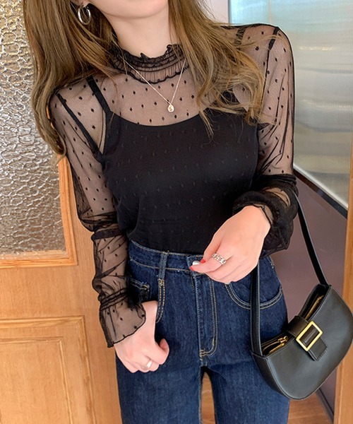 AMOUR BOX（アムールボックス）の「総柄シアーレースブラウス（シャツ/ブラウス・レディース・ホワイト系その他/ブラック系その他/ベージュ系その他/ホワイト系その他2/ブラック系その他2/ベージュ系その他2・MEDIUM/LARGE/X-LARGE）」の8枚目の写真