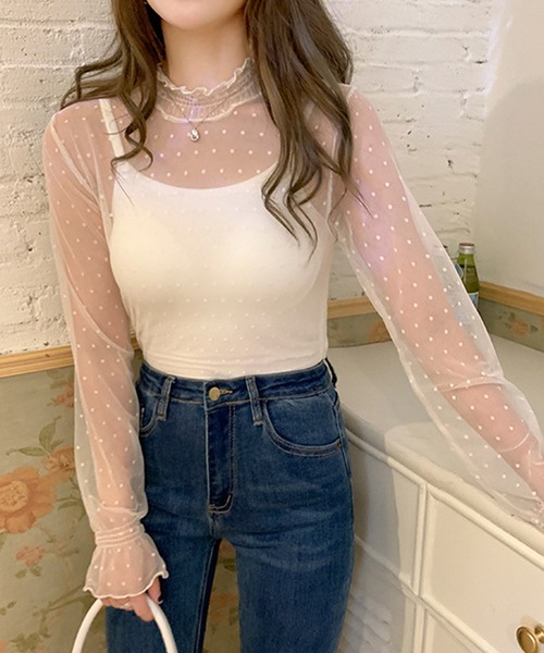 AMOUR BOX（アムールボックス）の「総柄シアーレースブラウス（シャツ/ブラウス・レディース・ホワイト系その他/ブラック系その他/ベージュ系その他/ホワイト系その他2/ブラック系その他2/ベージュ系その他2・MEDIUM/LARGE/X-LARGE）」の15枚目の写真