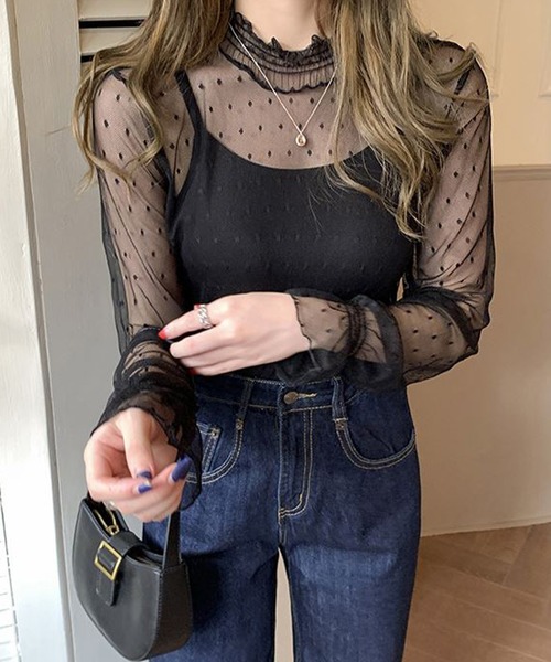 AMOUR BOX（アムールボックス）の「総柄シアーレースブラウス（シャツ/ブラウス・レディース・ホワイト系その他/ブラック系その他/ベージュ系その他/ホワイト系その他2/ブラック系その他2/ベージュ系その他2・MEDIUM/LARGE/X-LARGE）」の7枚目の写真