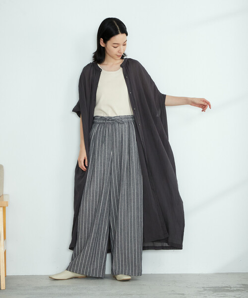 ONIGIRI(オニギリ)の「ストライプワイドパンツ(その他パンツ・レディース・ベージュ/ネイビー・LARGE/SMALL/MEDIUM)」の4枚目の写真