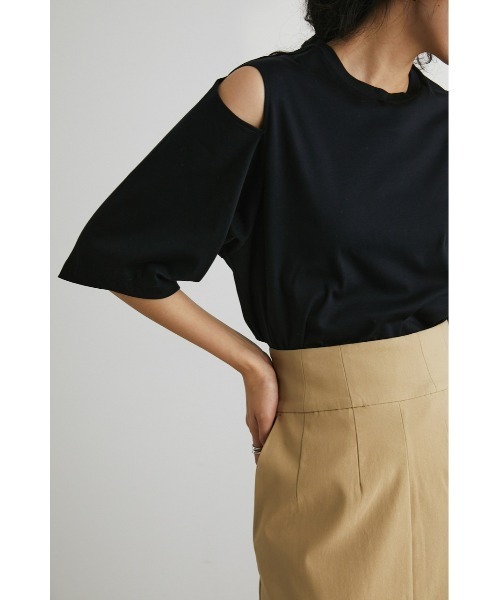 STYLEMIXER（スタイルミキサー）の「ショルダースリットT（Tシャツ/カットソー・レディース・ブラック/ブラウン/ホワイト・FREE）」の11枚目の写真