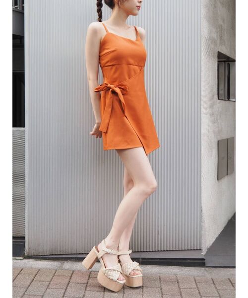 EVRIS（エヴリス）の「ラップキャミコンビネゾン（サロペット/オーバーオール・レディース・ブラック/オレンジ/グリーン・FREE）」の5枚目の写真