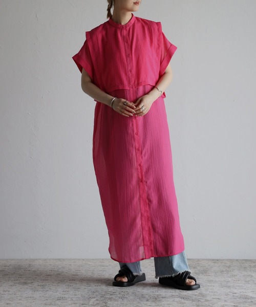 Bonjour Sagan（ボンジュールサガン）の「レイヤードベストシャツワンピース（シャツワンピース・レディース・ブラック/オフホワイト/ピンク・FREE）」の3枚目の写真